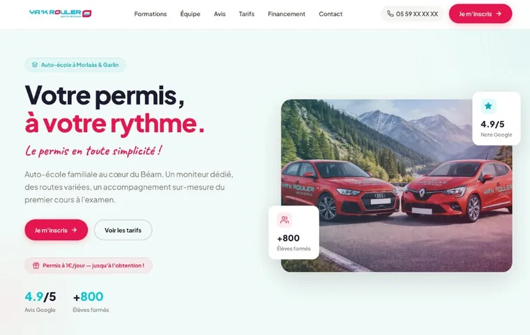 Site internet de l'auto-école Y'ak Rouler à Morlaàs
